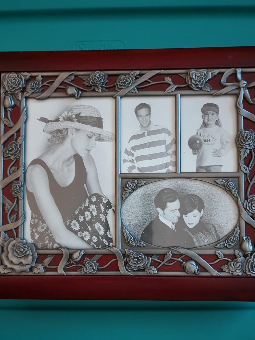 Ornate Floral Vine Photo Collage Brooch - Cherrywood and Silver